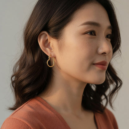 Hammered Gold Heart Hoops