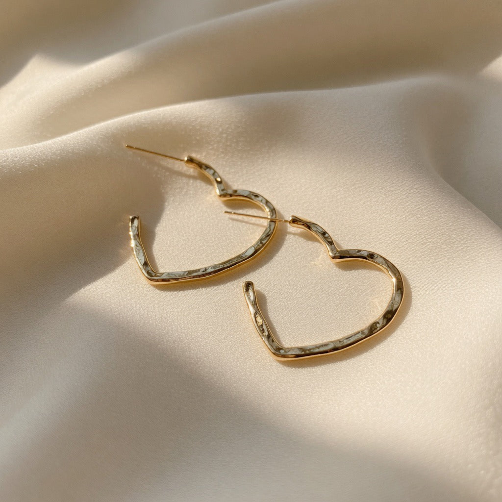 Hammered Gold Heart Hoops