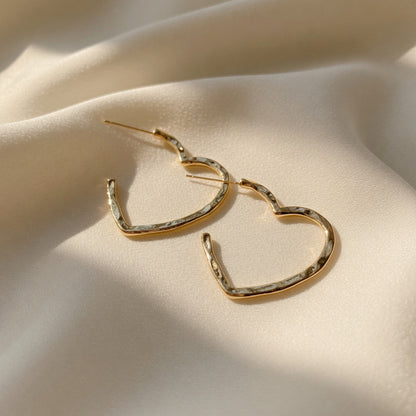 Hammered Gold Heart Hoops