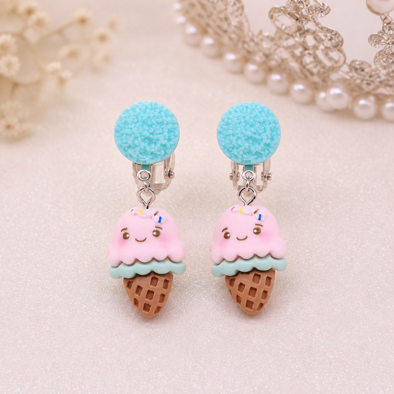 Children’s clip on dangling earrings